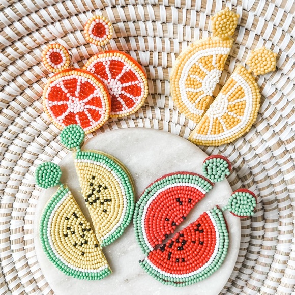 Green & Yellow Melon Dangle Earrings - Picture 2 of 4